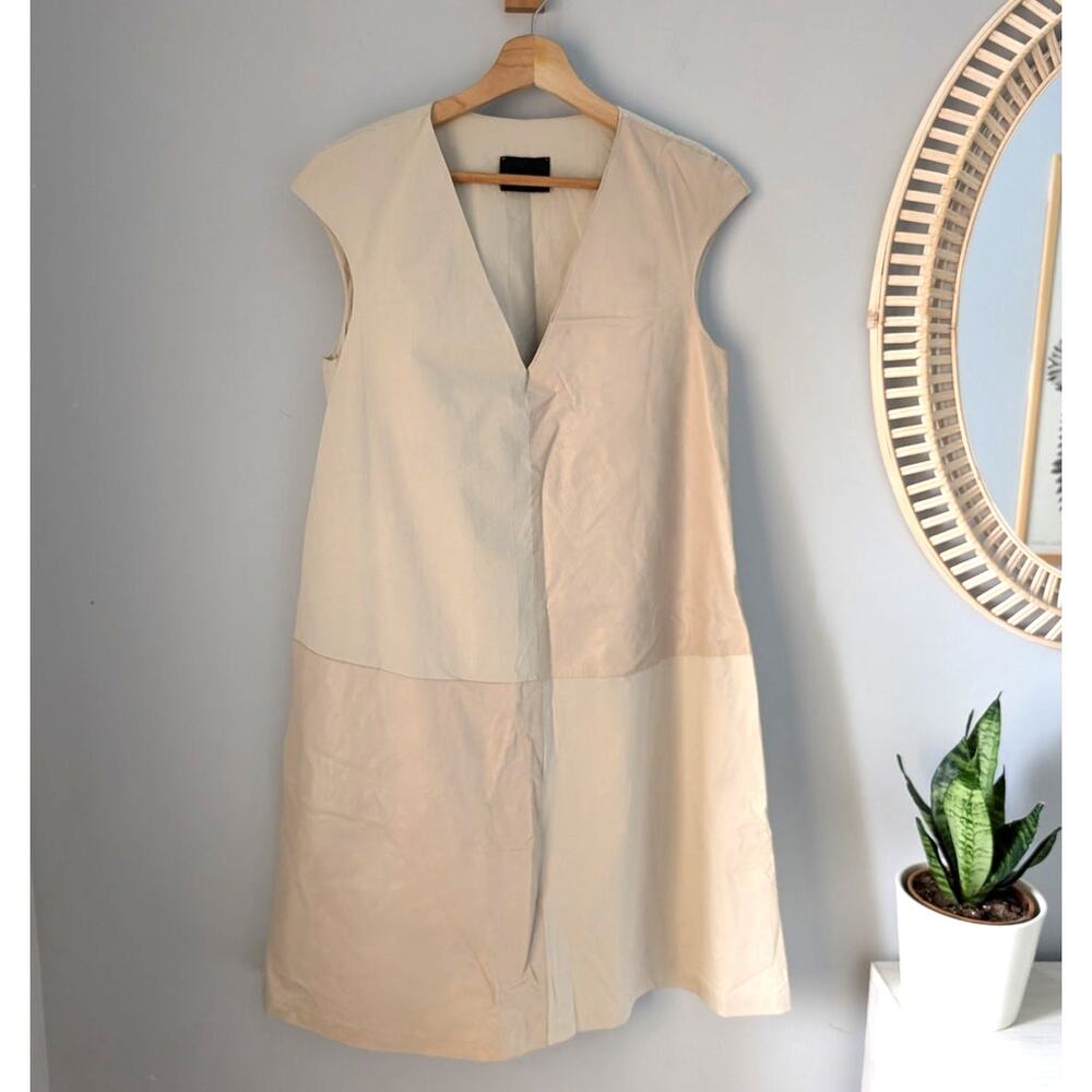 Yohji Yamamoto Ivory Cotton&Lamb Leather Paneled Midi Dress IT 38 Made in Italy